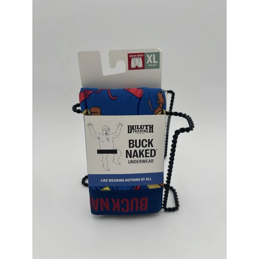 Duluth Trading Co Buck Naked Hot Dog Pattern Boxers Mens XL 40-42 Diamond Knit